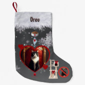 面白い灰色黒猫クリスマスの願いペットの写真 スモールクリスマスストッキング (正面)