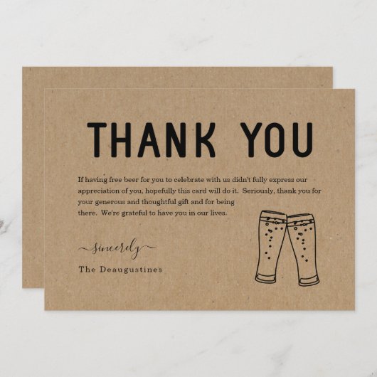 面白い無料ビール感謝カード サンキューカード (正面/裏面)