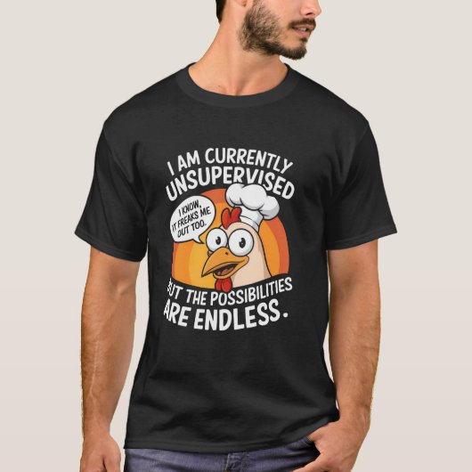 面白い無監督のニワトリのミーム Tシャツ (正面)