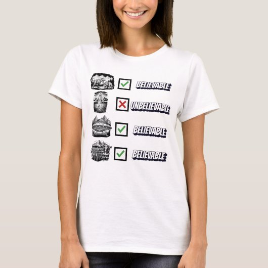 面白い無神論者のTシャツ、信じられるv信じられない Tシャツ (正面)