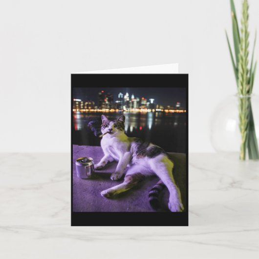 面白い煙草を吸う猫のミーム 馬鹿げた帽子 カード (正面)