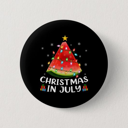面白い照明スイカ クリスマスツリー 夏のクリスマス 缶バッジ (正面)