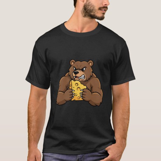 面白い熊チーズ、怒った熊がチーズのギフトを持っている、 Tシャツ (正面)
