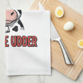 面白い牛のイラスト 耳が1つ 乳房Tシャツデザイン_1 キッチンタオル (四つ折り)