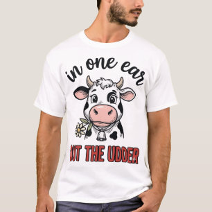 面白い牛のデザイン: 片耳と乳房が出てるTシャツ_1 Tシャツ