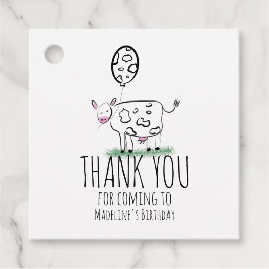 面白い牛の牧場の動物の誕生日パーティー フェイバータグ (正面)