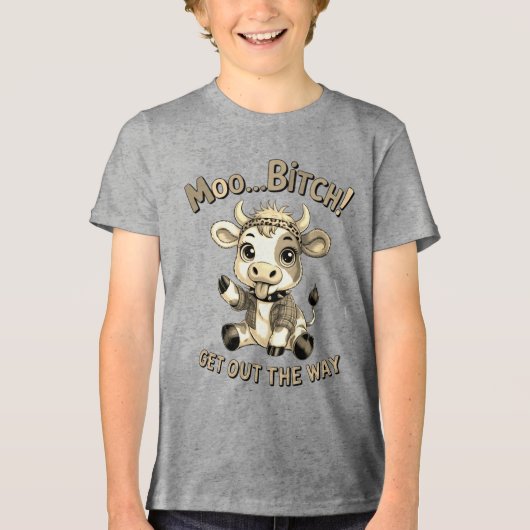 面白い牛よ、道を空けろ トライブレンドTシャツ (正面)