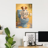 面白い犬がトイレで本を読むポスター、ユーモラスなバスルーム ポスター (ホームオフィス)
