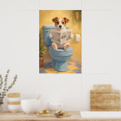 面白い犬がトイレで本を読むポスター、ユーモラスなバスルーム ポスター (キッチン)