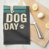 面白い犬が話すレトロな夕日 キッチンタオル (四つ折り)