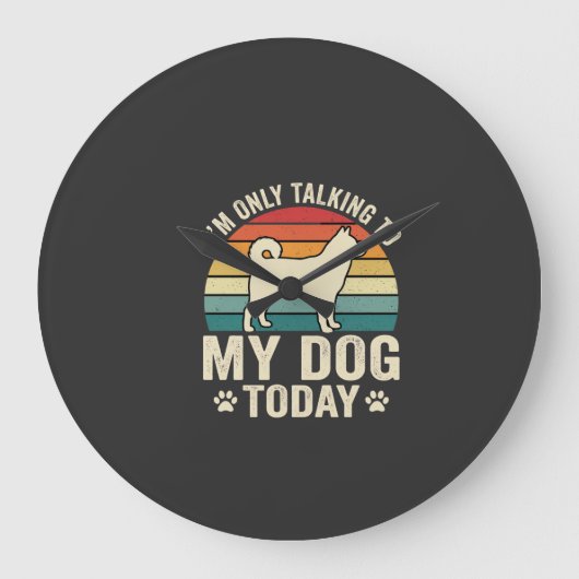面白い犬が話すレトロな夕日 ラージ壁時計 (正面)