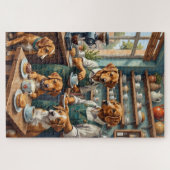 面白い犬が走るコーヒーショップのイラスト  犬 ジグソーパズル (横)