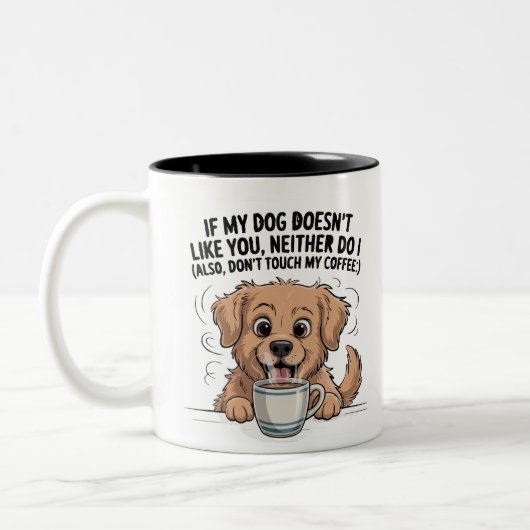 面白い犬とコーヒーの名言マグ ツートーンマグカップ (左)