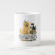 面白い犬と猫のイラスト入りコーヒーカップ