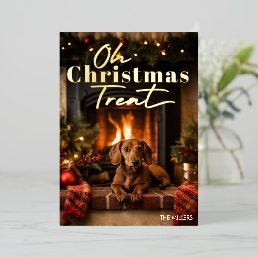 面白い犬のクリスマスおやつ　モダン・タイポグラフィ 箔シーズンカード (立ち正面)