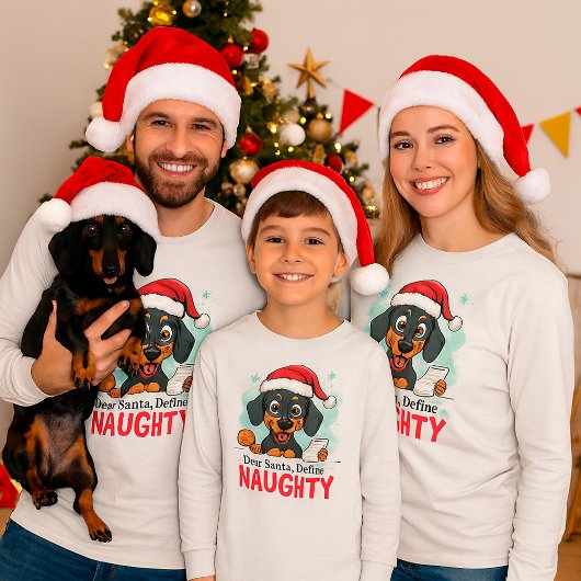 面白い犬のクリスマス ファミリーサンタのいたずら定義 Tシャツ