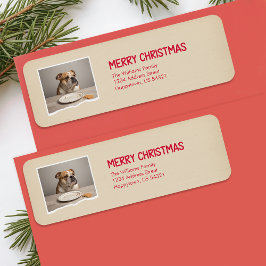 面白い犬のペット写真 クリスマスの差出人住所 ラベル