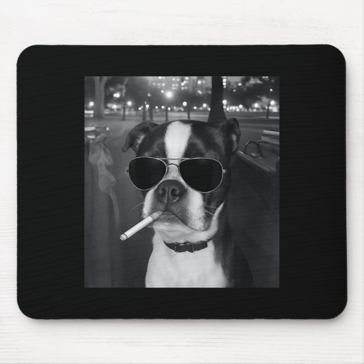 面白い犬の喫煙ミーム シガレット Gen Z ミーム 愛犬家 マウスパッド (正面)