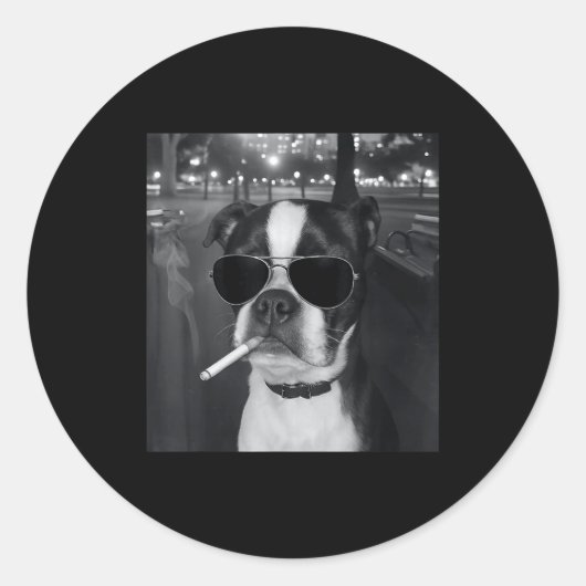 面白い犬の喫煙ミーム タバコ 犬好き Gen Z ミーム ラウンドシール (正面)