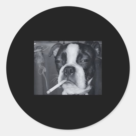 面白い犬の喫煙ミーム タバコ Gen Z ミーム 愛犬家 ラウンドシール (正面)