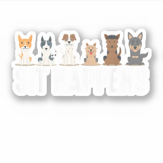 面白い犬の座るハプニング シール (正面)
