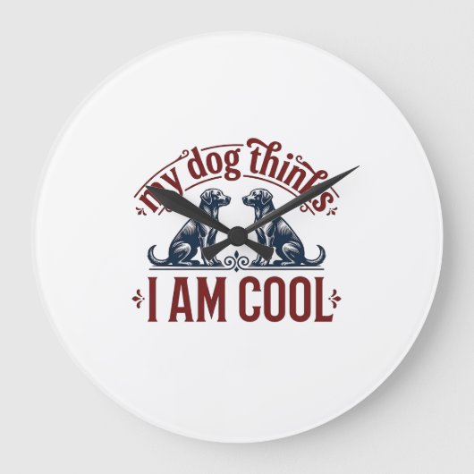 面白い犬の引用アンティーク風彫刻Tシャツデザイン_1 ラージ壁時計 (正面)