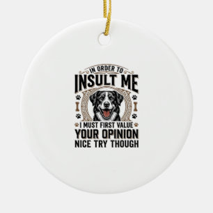 面白い犬の意見ヴィンテージTシャツデザイン_1 セラミックオーナメント