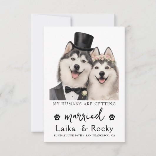 面白い犬の結婚式招待状 セーブザデート (正面)