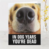 面白い犬の誕生日カード カード (黄色い花)