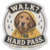 面白い犬の雨の日ステッカー | 散歩？やだな シール (正面)