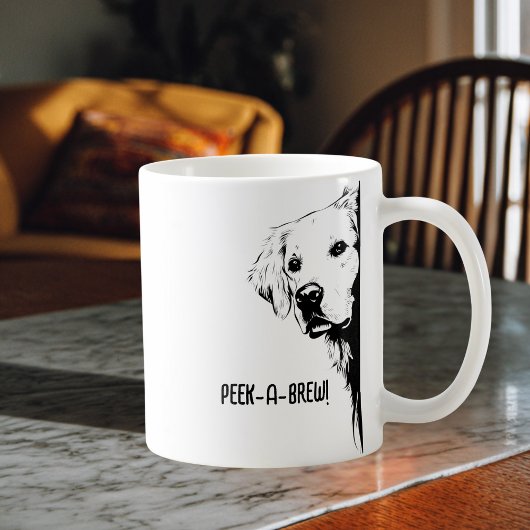 面白い犬の顔と"Peek-a-Brew"のドッグマムユーモア コーヒーマグカップ