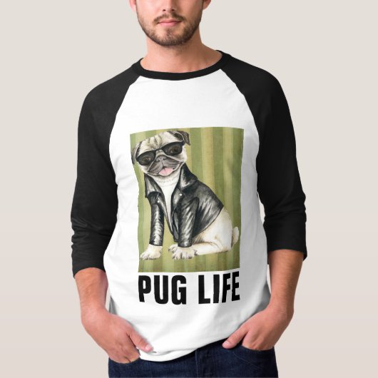 面白い犬のTシャツ、パグ ライフ Tシャツ (正面)