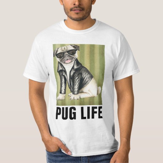 面白い犬のTシャツ、パグ ライフ Tシャツ (正面)