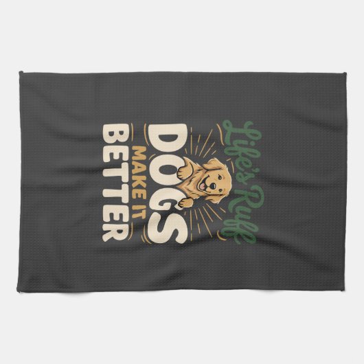面白い犬は気分を良くする キッチンタオル (横)