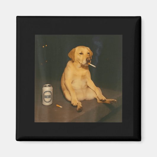 面白い犬ビール喫煙ミーム皮肉な犬好き マグネット (正面)