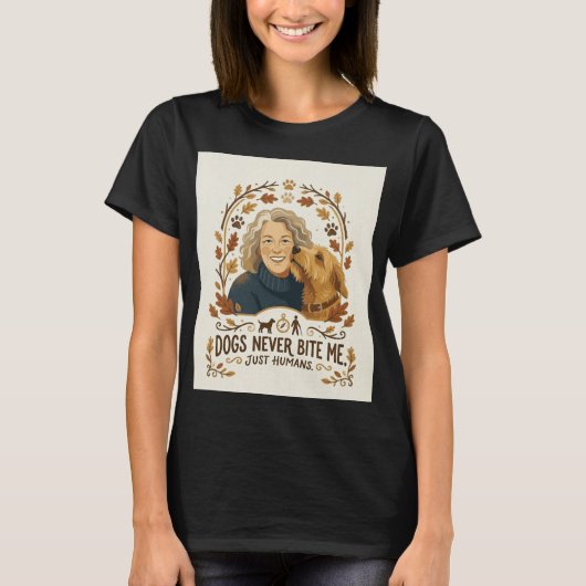 面白い犬好きのビンテージ秋グラフィックTシャツ Tシャツ (正面)