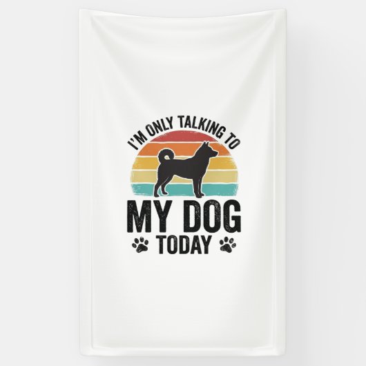 面白い犬好きビンテージサンセット引用デザイン_1 横断幕 (縦)