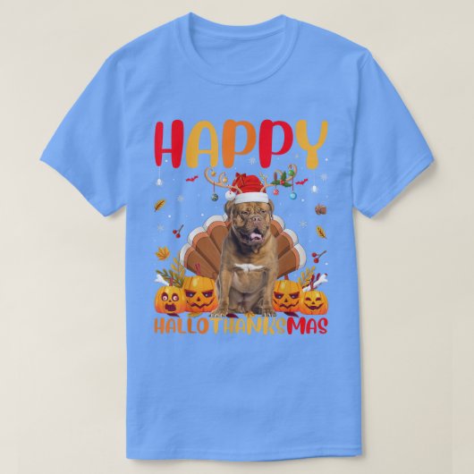 面白い犬好き幸せなドゴ・ド・ボルドー犬こんにちは Tシャツ (デザイン正面)