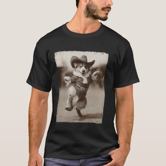 面白い犬 コーギー 馬鹿なカウボーイ Tシャツ (正面)