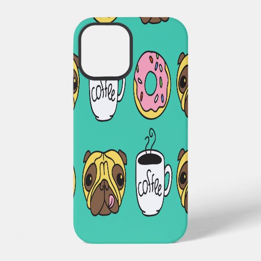 面白い犬、ドーナツ、コーヒーのパターン。 iPhoneケース (裏面)