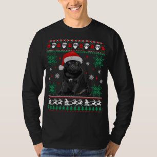 面白い犬 黒パグ ダサいクリスマススウェーター Tシャツ