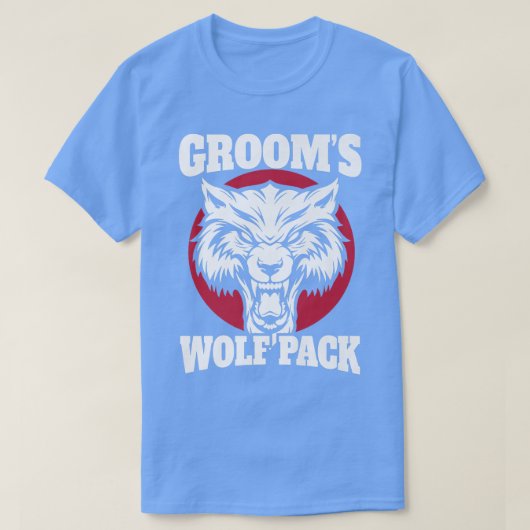 面白い独身パーティーの花婿オオカミパック結婚式パーティー Tシャツ (デザイン正面)