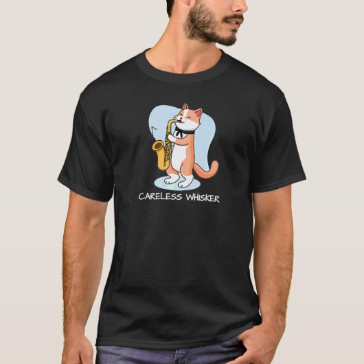 面白い猫がサックスを演奏 Tシャツ (正面)