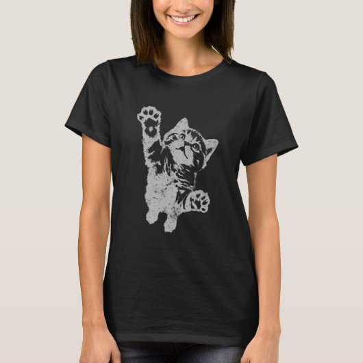 面白い猫がジャンプするビンテージ調グランジ Tシャツ (正面)