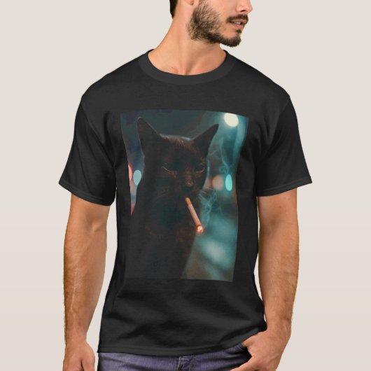 面白い猫がタバコを吸うGen Zのミーム Tシャツ (正面)