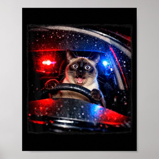 面白い猫が警察を運転して子猫を追いかけるミーム ユーモア ポスター (正面)