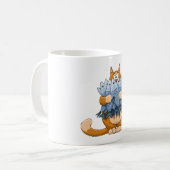 面白い猫が魚を持っているキャラクター お腹を空かせた子猫 コーヒーマグカップ (正面左)