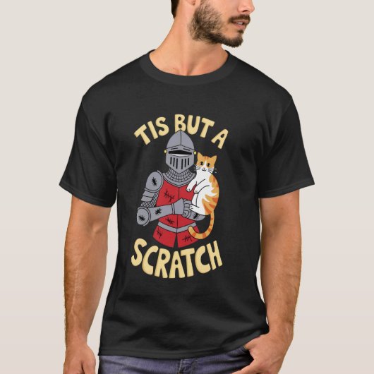 面白い猫だ、「ただの傷にすぎぬ」中世の騎士 Tシャツ (正面)