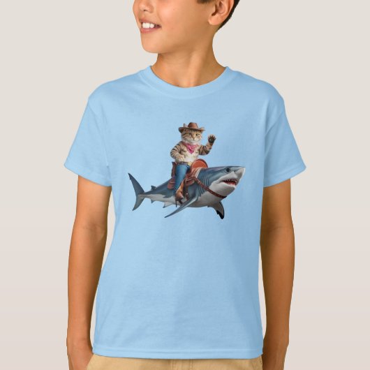 面白い猫とサメの子供用Tシャツ Tシャツ (正面)