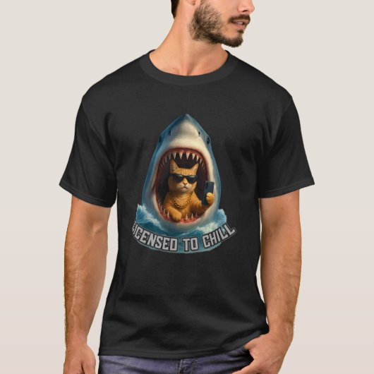 面白い猫とサメのMy Chill Tシャツデザイン・ミームスタイル Tシャツ (正面)